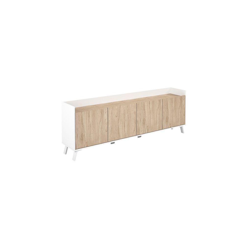 Mueble-Mesa Tv, Salón Comedor 4 Puertas, Armario Auxiliar Color Blanco y Roble, Medidas: 180x63x33,5 Cm
