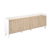 Mueble-Mesa Tv, Salón Comedor 4 Puertas, Armario Auxiliar Color Blanco y Roble, Medidas: 180x63x33,5 Cm