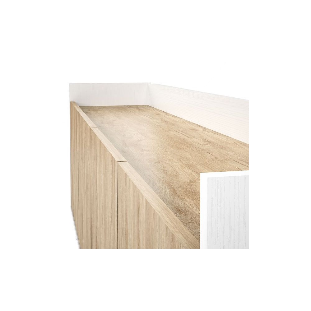 Mueble-Mesa Tv, Salón Comedor 4 Puertas, Armario Auxiliar Color Blanco y Roble, Medidas: 180x63x33,5 Cm