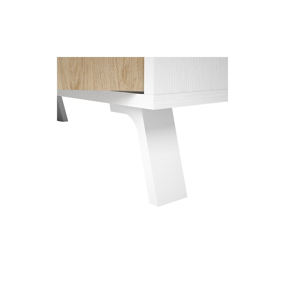 Mueble-Mesa Tv, Salón Comedor 4 Puertas, Armario Auxiliar Color Blanco y Roble, Medidas: 180x63x33,5 Cm