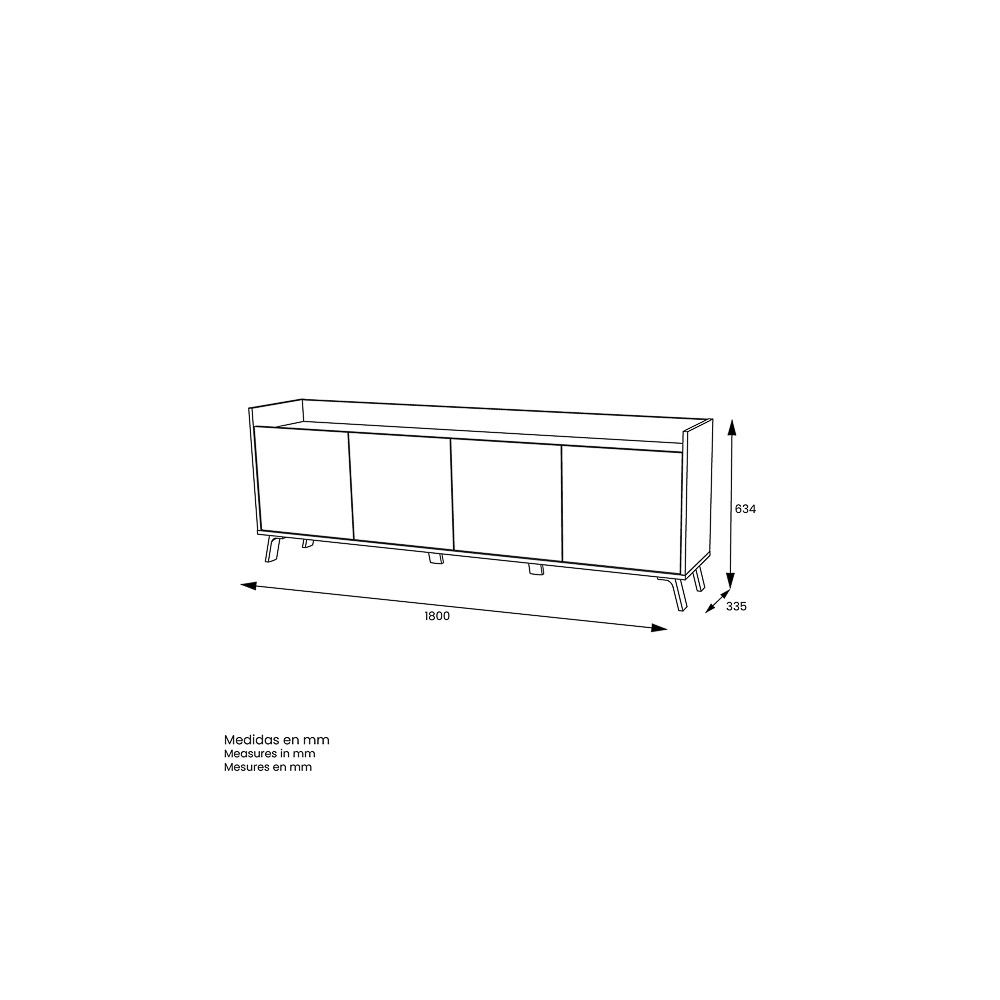 Mueble-Mesa Tv, Salón Comedor 4 Puertas, Armario Auxiliar Color Blanco y Roble, Medidas: 180x63x33,5 Cm