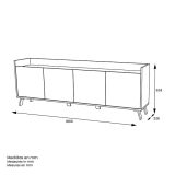Mueble-Mesa Tv, Salón Comedor 4 Puertas, Armario Auxiliar Color Blanco y Roble, Medidas: 180x63x33,5 Cm