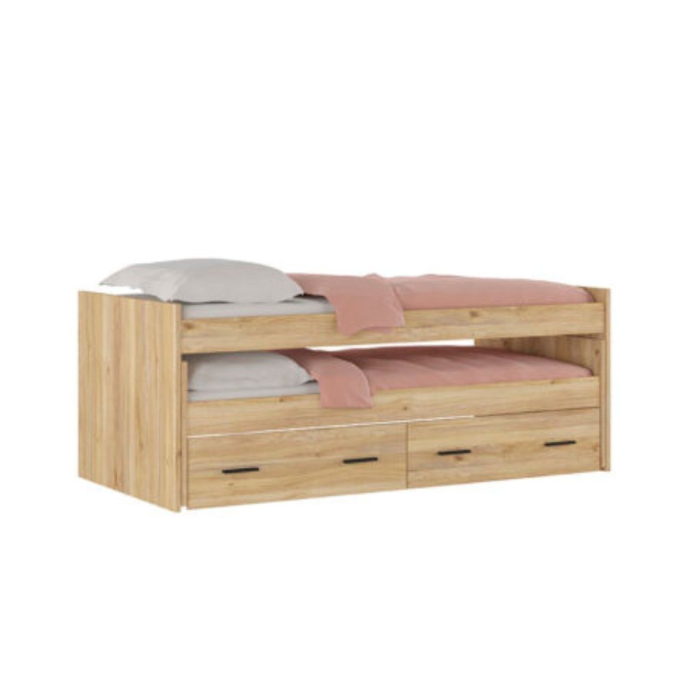 Cama Nido Juvenil Doble con Cajones de Almacenaje – Mauvella y Negro, 202,6 cm Largo x 98 cm Ancho x 72 cm Alto, Primera Calidad
