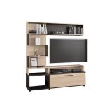 Mueble Mesa TV de Madera Color Wengué y Natural con Estantes y Puertas, 151.5x37.5x169.5 cm – Mueble salón moderno.