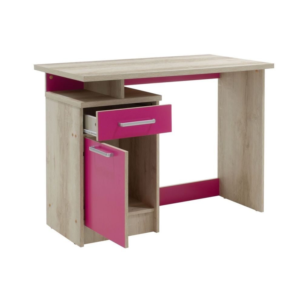 Escritorio Robusto con 2 Cajones - Color Cambrian y Rosa - 100x55x75 cm - Mesa de Estudio y Oficina Duradera