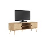 Mueble Mesa TV de Ratán en Color Natural 150x39x49 cm - 2 Puertas - Estilo y Durabilidad.