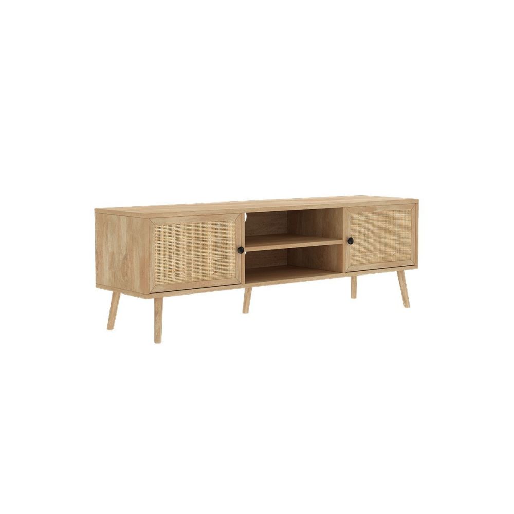 Mueble Mesa TV de Ratán en Color Natural 150x39x49 cm - 2 Puertas - Estilo y Durabilidad.