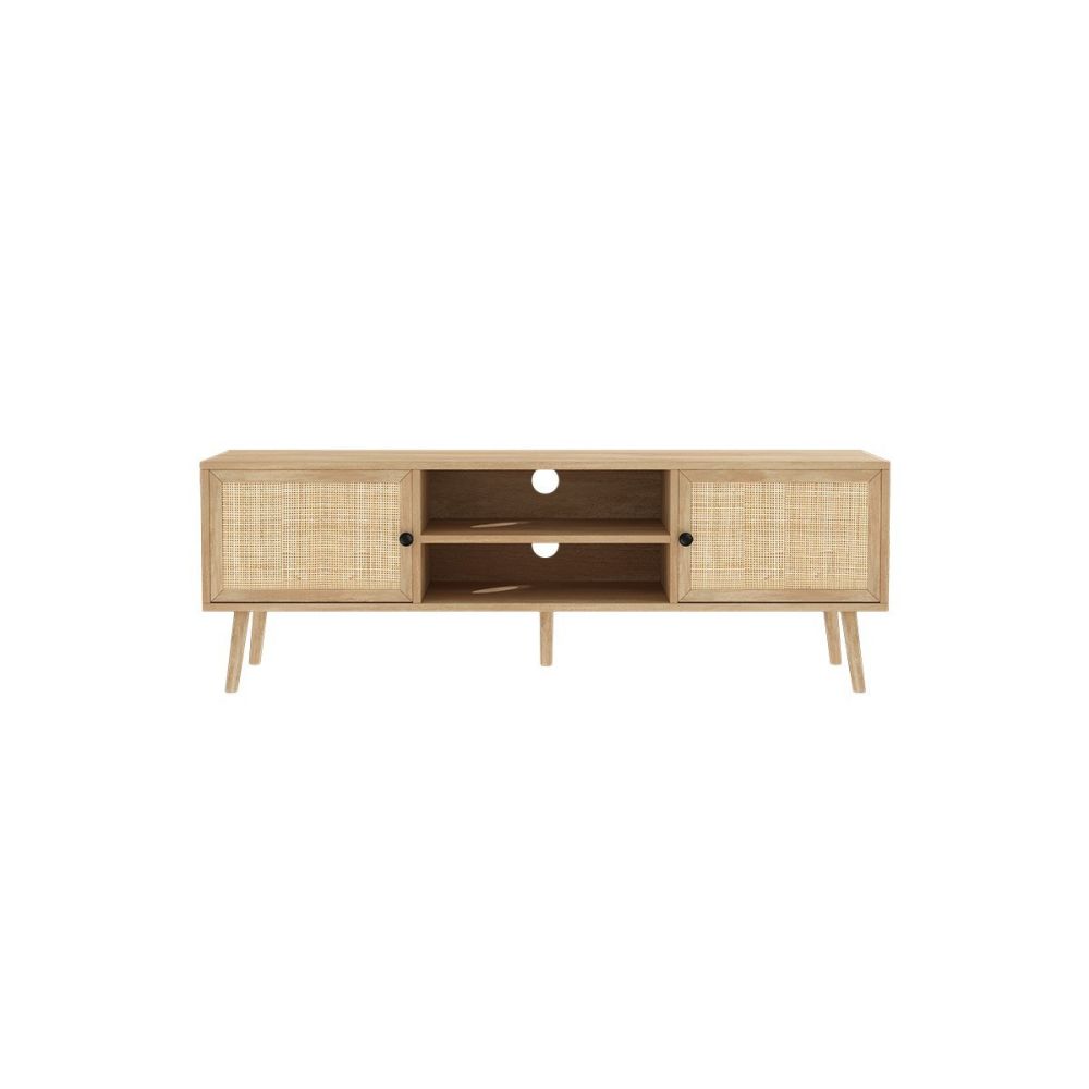 Mueble Mesa TV de Ratán en Color Natural 150x39x49 cm - 2 Puertas - Estilo y Durabilidad.