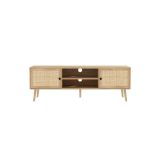 Mueble Mesa TV de Ratán en Color Natural 150x39x49 cm - 2 Puertas - Estilo y Durabilidad.